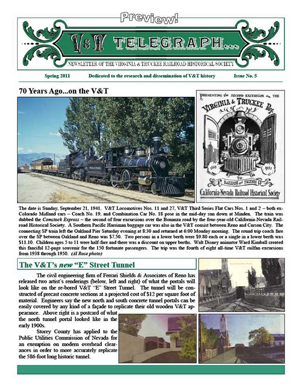 Virginia & Truckee Historical Society newsletter, V&T Telegraph,  Issue 5, Spring 2011