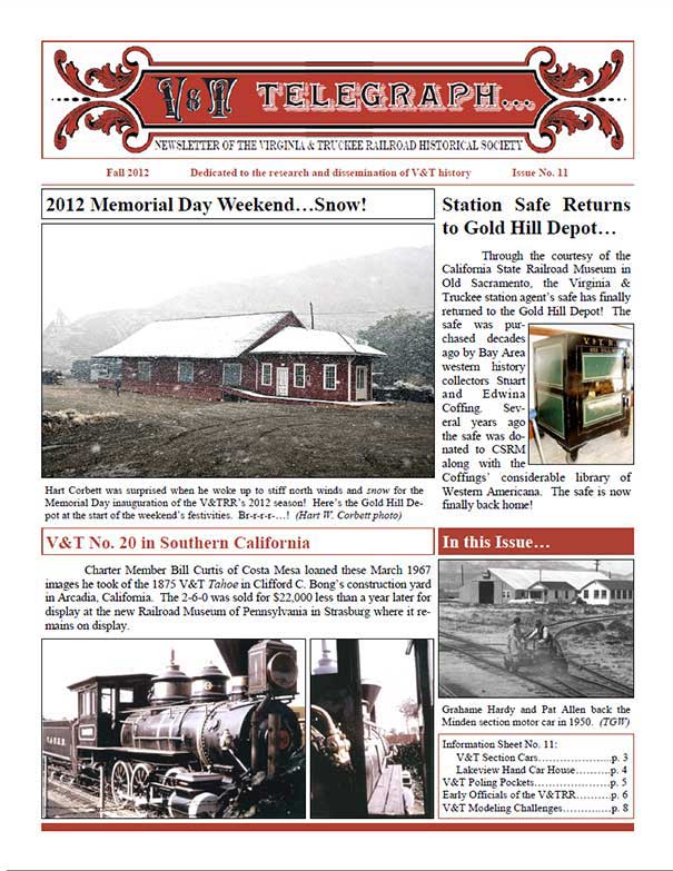 Virginia & Truckee Railroad Historical Society newsletter, V&T Telegraph, issue 11, Fall 2012
